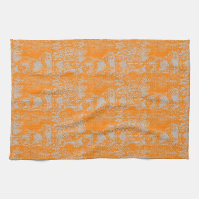 Orange and gray marble tea towel (Horizontal)