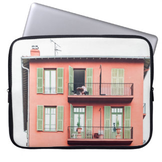 ORANGE AND GREEN 4-STOREY BUILDING LAPTOP SLEEVE