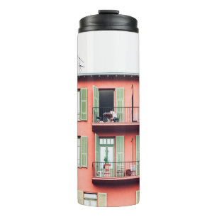 ORANGE AND GREEN 4-STOREY BUILDING THERMAL TUMBLER