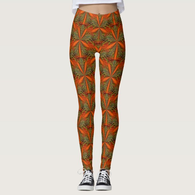 Orange And Green Abstract Pattern Leggings (Front)