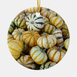 Orange and Green Autumn Harvest Gourds Ceramic Tree Decoration