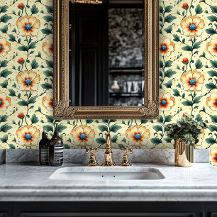 Orange and Green Botanical Design Peel-and-Stick Wallpaper