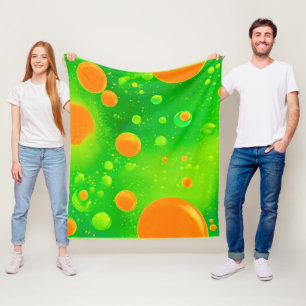 Orange and Green Bubble Abstract Art Fleece Blanket