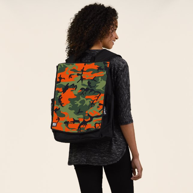 Orange and Green Camouflage, Military, Army Backpack (Worn)