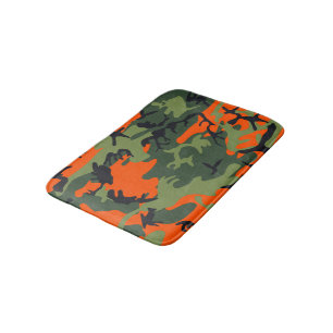 Orange and Green Camouflage, Military, Army Bath Mat