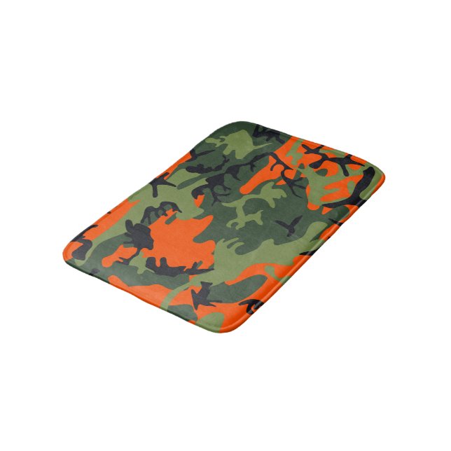 Orange and Green Camouflage, Military, Army Bath Mat (Angled)