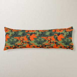 Orange and Green Camouflage, Military, Army Body Cushion