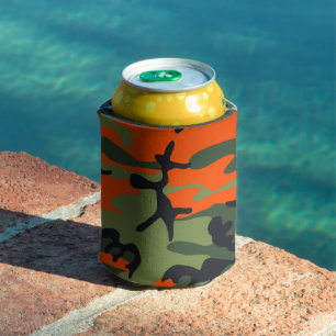 Orange and Green Camouflage, Military, Army Can Cooler
