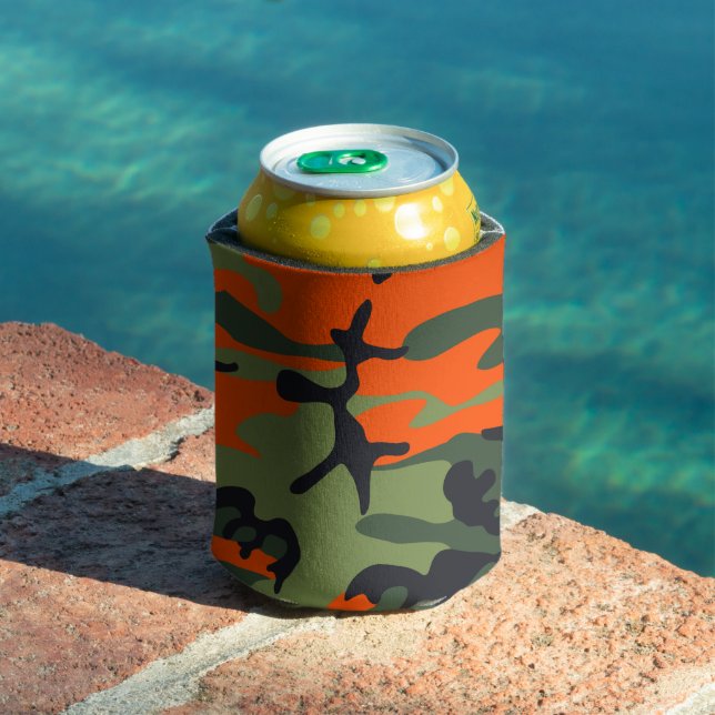 Orange and Green Camouflage, Military, Army Can Cooler (In Situ Pool)