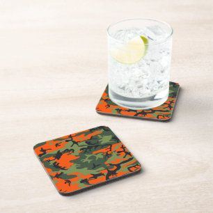 Orange and Green Camouflage, Military, Army Coaster