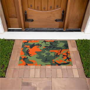 Orange and Green Camouflage, Military, Army Doormat