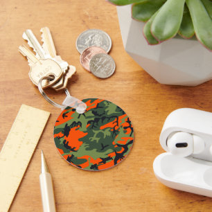 Orange and Green Camouflage, Military, Army Key Ring