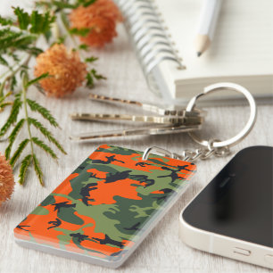 Orange and Green Camouflage, Military, Army Key Ring