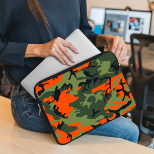 Orange and Green Camouflage, Military, Army Laptop Sleeve
