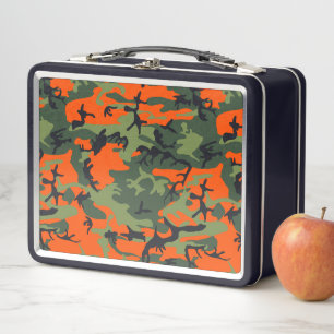 Orange and Green Camouflage, Military, Army Metal Lunch Box
