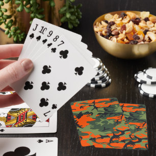 Orange and Green Camouflage, Military, Army Playing Cards