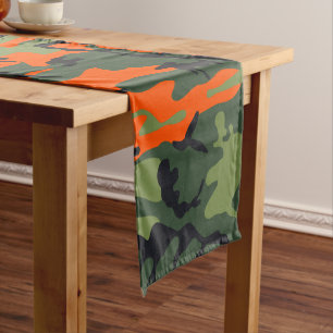Orange and Green Camouflage, Military, Army Short Table Runner