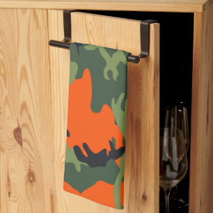 Orange and Green Camouflage, Military, Army Tea Towel