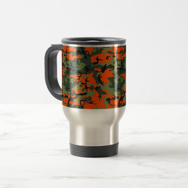 Orange and Green Camouflage, Military, Army Travel Mug (Front Left)