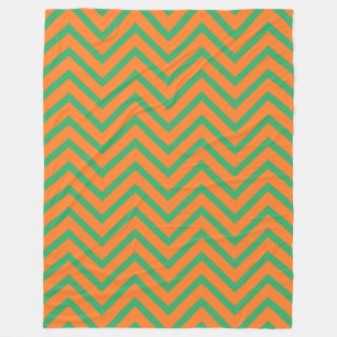 Orange And Green Chevron Pattern  Fleece Blanket