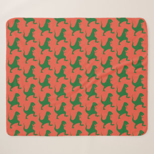 orange and Green Dinosaur Christmas Sherpa Blanket