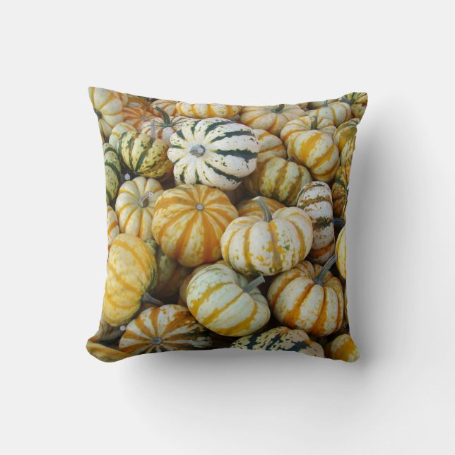 Orange and Green Fall Harvest Gourds Cushion (Front)