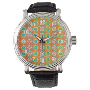 Orange and green flora patterns watch