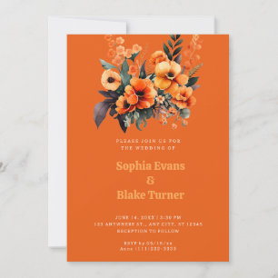 Orange and Green Floral Bouquet Orange Wedding Invitation