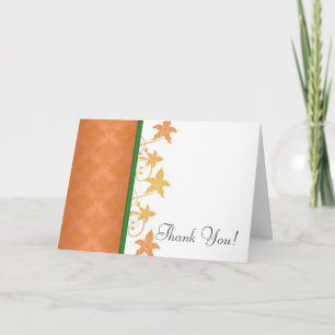 Orange and Green Floral Damask Wedding Thank You Card