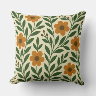 Orange and Green Flowers Throw Pillow