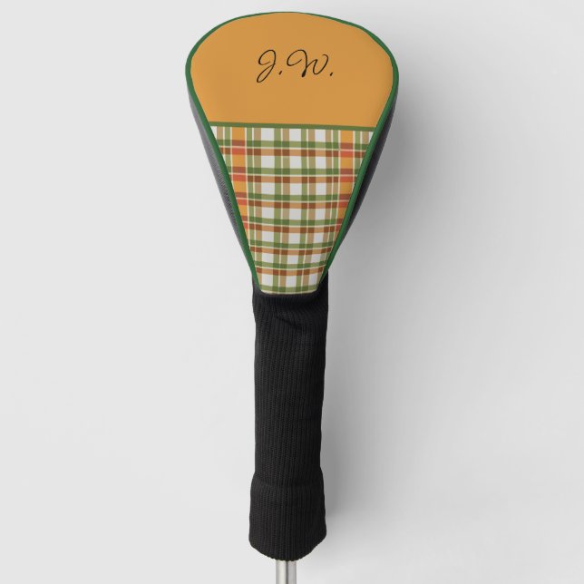 Orange and Green Gingham Golf Head Cover (Front)