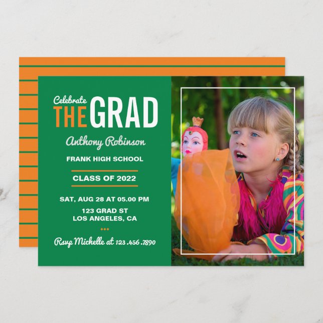 Orange and Green Graduation Party Invitation (Front/Back)