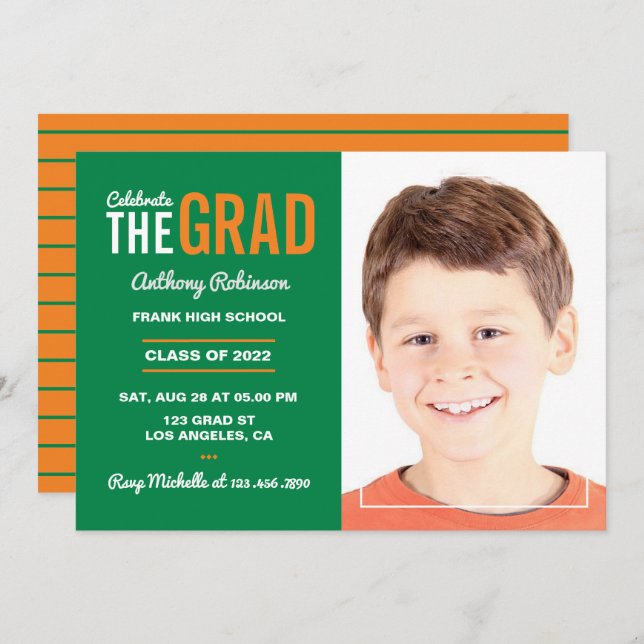 Orange and Green Graduation Party Invitation (Front/Back)