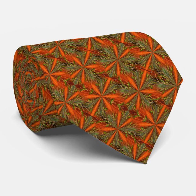 Orange And Green Grass Abstract Design Tie (Rolled)