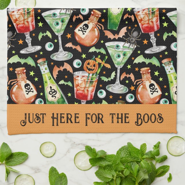 Orange and Green Halloween Cocktails and Potions  Tea Towel (Folded)