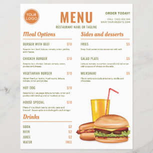 Orange And Green Hamburger Hotdog Food Menu Prices
