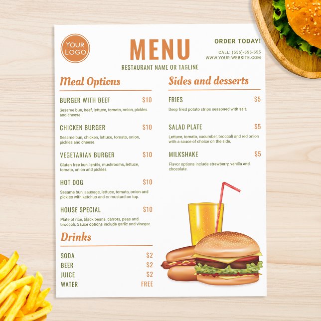 Orange And Green Hamburger Hotdog Food Menu Prices (Creator Uploaded)