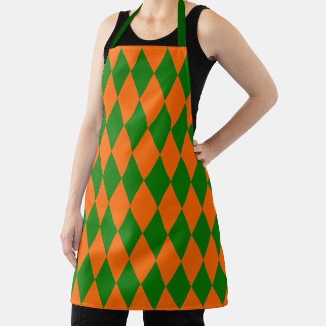 Orange and Green Harlequin Checkered Design  Apron (Creator Uploaded)