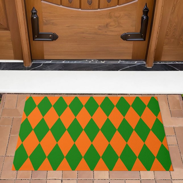 Orange and Green Harlequin Checkered Design  Doormat (Creator Uploaded)