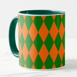 Orange and Green Harlequin Checkered Design  Mug