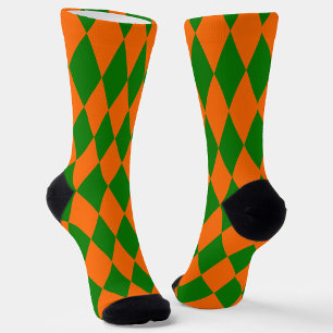Orange and Green Harlequin Checkered Design  Socks