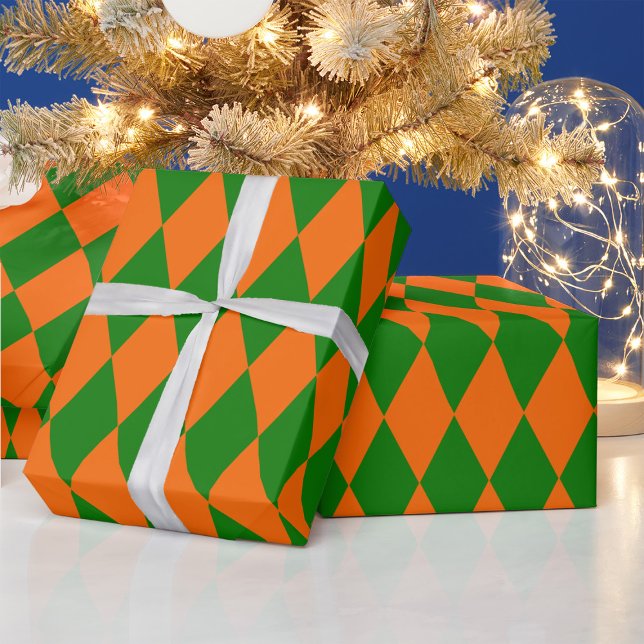 Orange and Green Harlequin Checkered Design  Wrapping Paper (Creator Uploaded)