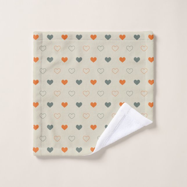 Orange and Green Heart Grid Pattern Bath Towel Set (Wash Cloth)