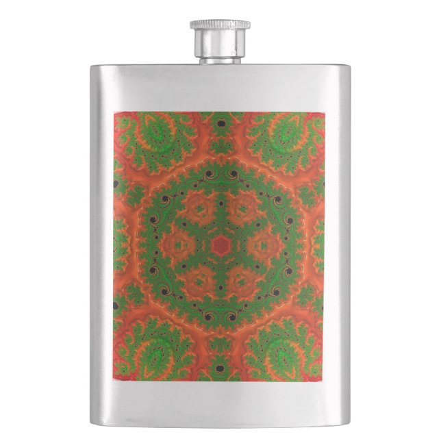 Orange and Green Kaleidoscope Classic Flask (Front)
