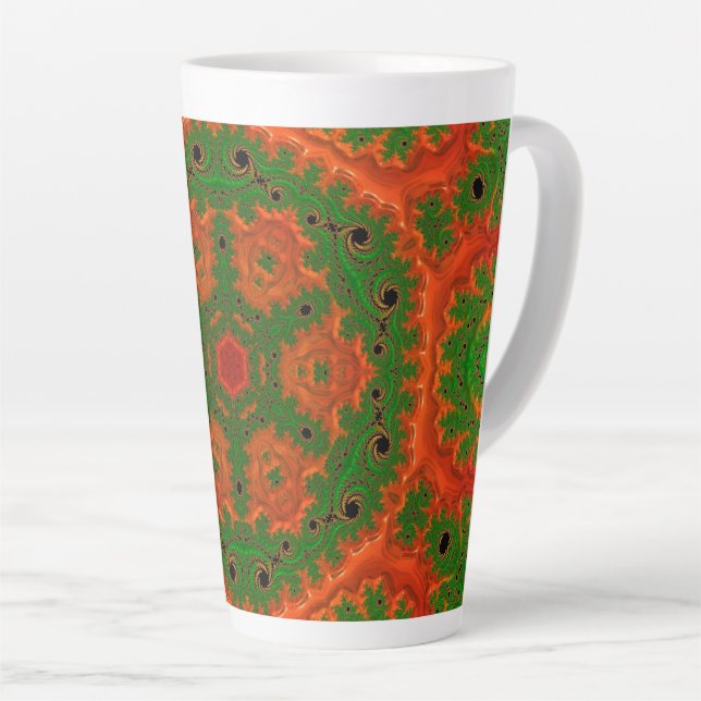 Orange and Green Kaleidoscope Latte Mug (Right Angle)