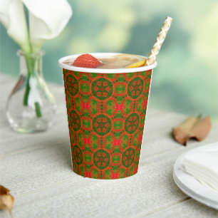Orange and Green Kaleidoscope Paper Cups