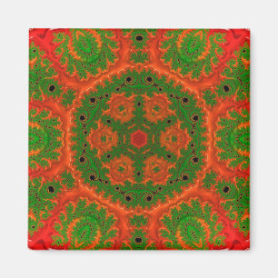 Orange and Green Kaleidoscope Square Magnet