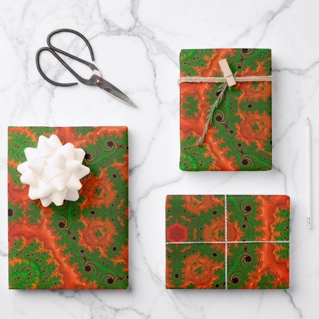 Orange and Green Kaleidoscope Wrapping Paper (Front)