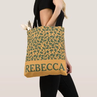 Orange and Green Leaf Pattern Tote Bag