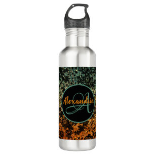  Orange and Green Moody Black Floral Monogram    710 Ml Water Bottle
